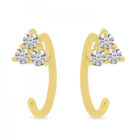 14K Yellow Gold Triple Diamond Backwards Huggie Earrings