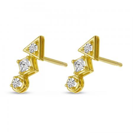 14K Yellow Gold Triple Diamond Bar Geo Stud Earrings