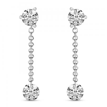 14K White Gold Dashing Diamonds Single Dangle Earrings
