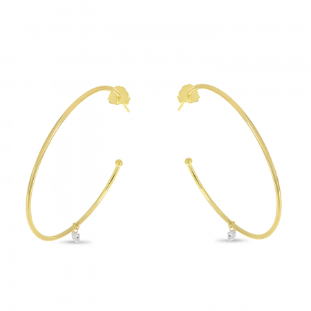 14K Yellow Gold Dashing Diamond Charm Hoop Earrings