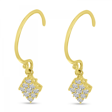 14K Yellow Gold J-Hook Diamond Triangle Dangle Earrings