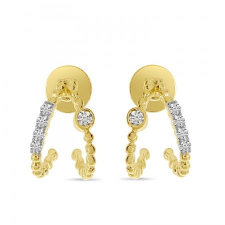 14K Yellow Gold Diamond Beaded Double Huggie Earrings