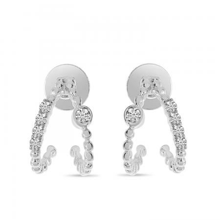 14K White Gold Diamond Beaded Double Huggie Earrings