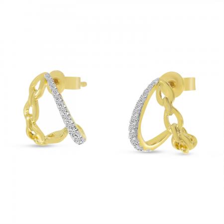 14K Yellow Gold Diamond & Link Split Huggie Earrings