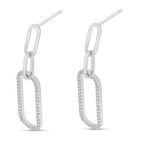 14K White Gold Diamond Paperclip Link Earrings