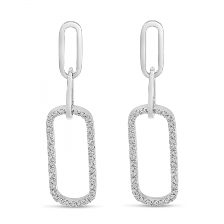 14K White Gold Diamond Paperclip Link Earrings