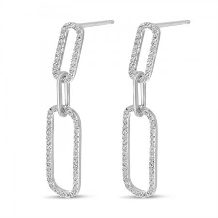 14K White Gold Paperclip Link Dangle Earrings