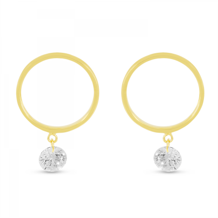 14K Yellow Gold Small Front Hoop .50 Ct Diamond Earrings