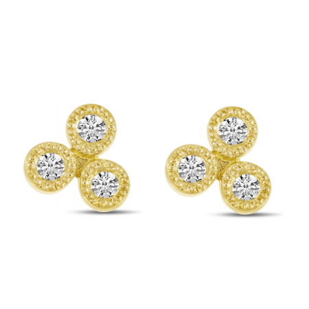 14K Yellow Gold Triple Diamond Stud Earrings