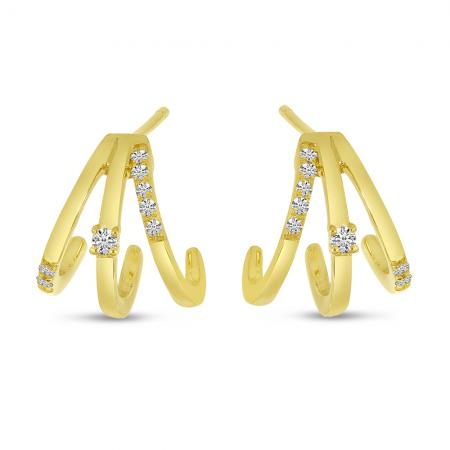 14K Yellow Gold Triple Diamond Huggie Earrings