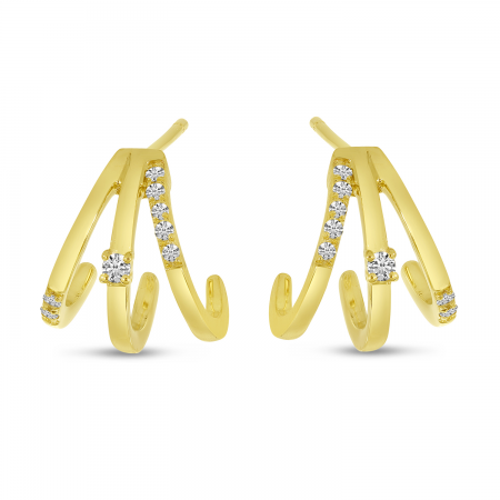 14K Yellow Gold Triple Diamond Huggie Earrings