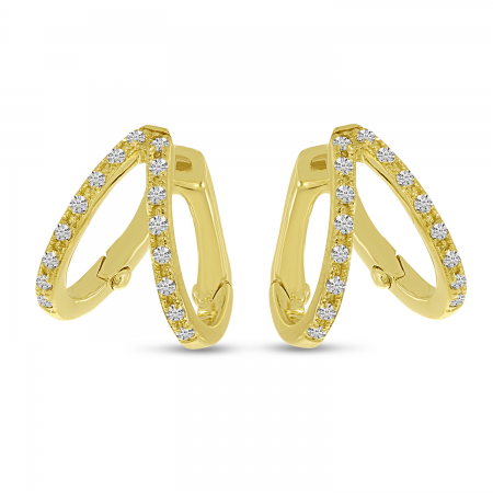 14K Yellow Gold Double Row Diamond Huggie Earrings