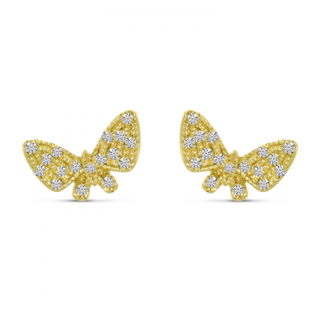 14K Yellow Gold Diamond Butterfly Stud Earrings