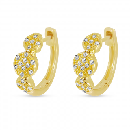 14K Yellow Gold Triple Pave Diamond Huggie Earrings