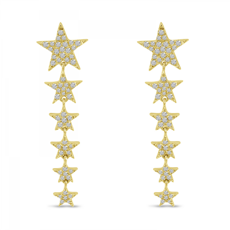 14K Yellow Gold Diamond Star Dangle Earrings