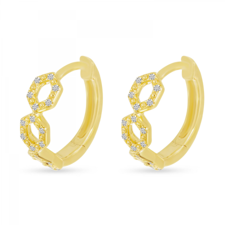 14K Yellow Gold Diamond Geometric Huggie Earrings
