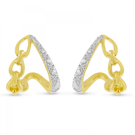 14K Yellow Gold Diamond & Link Split Huggie Earrings