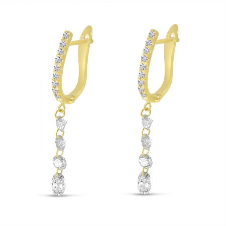 14K Yellow Gold Dashing Diamonds Round & Oval Drop Earrings