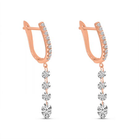 14K Rose Gold Dashing Diamonds Round & Marquis Drop Earrings