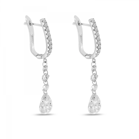 14K White Gold Dashing Diamonds Princess Cut & Pear Drop Earrings