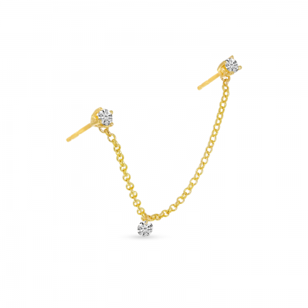 14K Yellow Gold Dashing Diamond Swinging Diamond Chain Single Earring