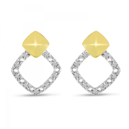 14K Yellow Gold Diamond Open Square Earrings
