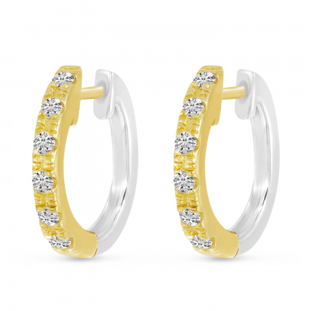 14K Half Yellow Gold & Half White Gold Diamond Huggie Earrings