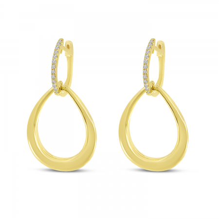 14K Yellow Gold Teardrop Diamond Huggie Earrings