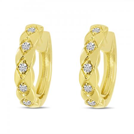 14K Yellow Gold Diamond Chevron Huggie Earrings