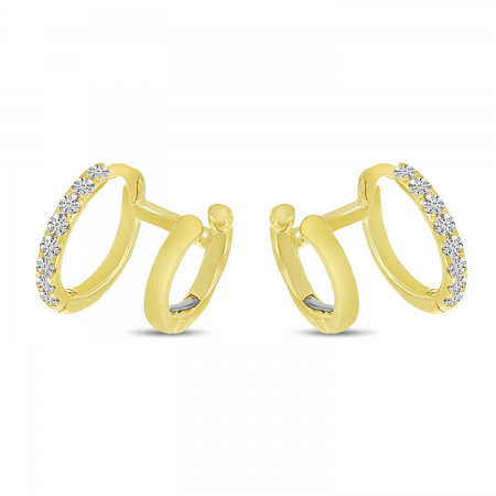 14K Yellow Gold Diamond Double Huggies