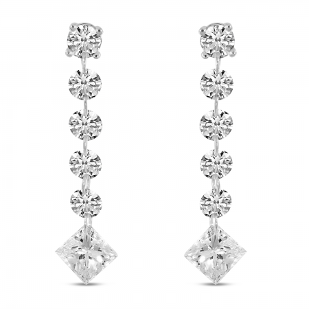 14K White Gold Dashing Diamond 5-Stone Princess Cut Drop Earrings
