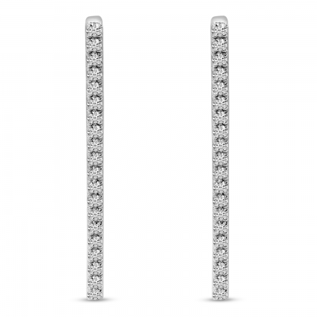 14K White Gold Long Diamond Bar Earring