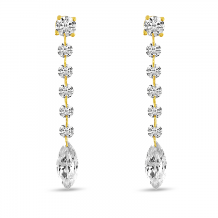 14K Yellow Gold Dashing Diamond Drop Marquis Earrings