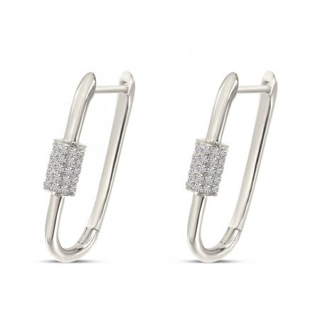 14K Yellow Gold Diamond Lock Huggie Earrings