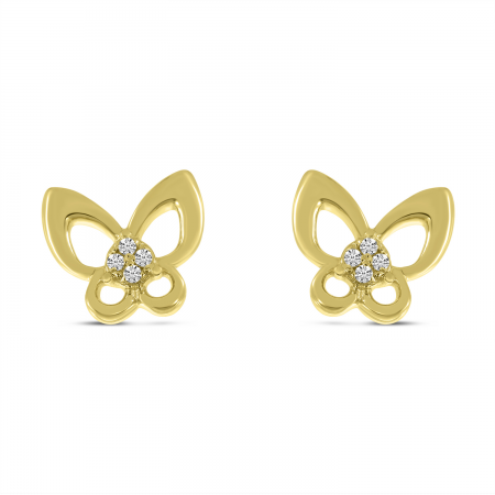 14K Yellow Gold Small Diamond Butterfly Stud Earrings