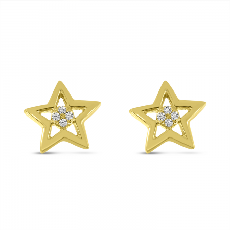 14K Yellow Gold Small Diamond Star Stud Earrings