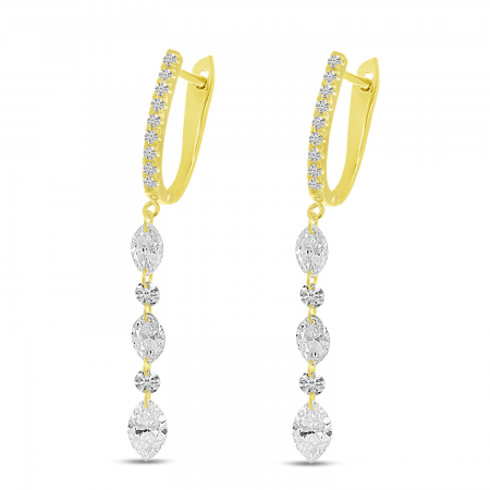 14K Yellow Gold Marquise Round Cut Dashing Diamond Earrings