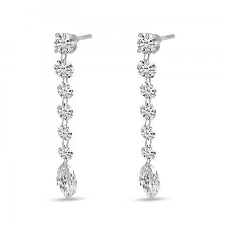 14K White Gold Round and Marquise Dashing Diamond Post Earring