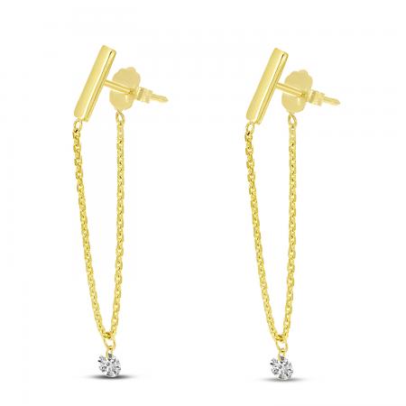 14K Yellow Gold Dashing Diamond Chain Earrings