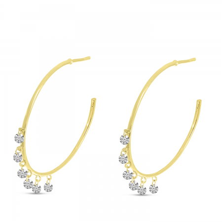 14K Yellow Gold Dashing Diamond 6-Stone Shaker Hoop Earrings