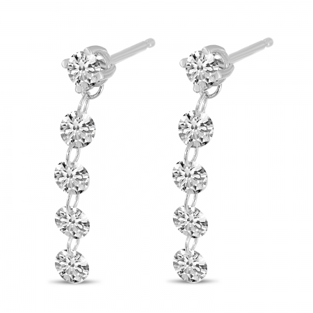 14K White Gold Dashing Diamond 5-Stone Drop Earrings