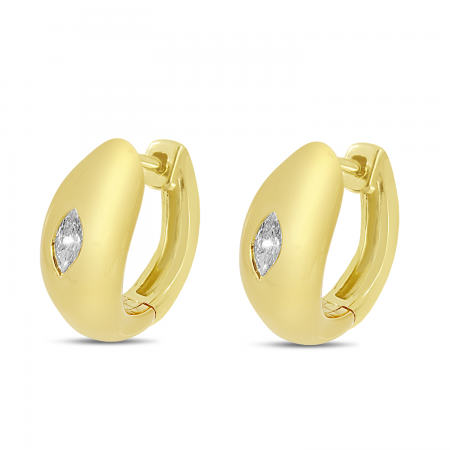 14K Yellow Gold Marquis Diamond Thick Huggie Earrings