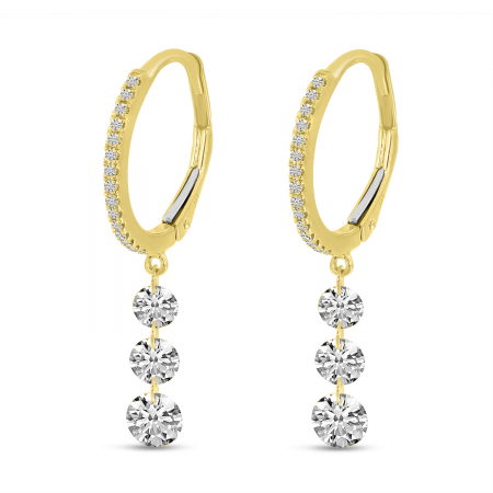 14K Yellow Gold Dashing Diamond 3-Stone Drop Huggie Earrings