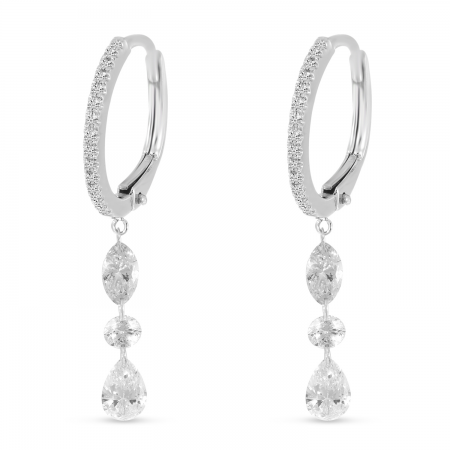 14K White Gold Dashing Diamond Marquise Round Pear Cut Earrings