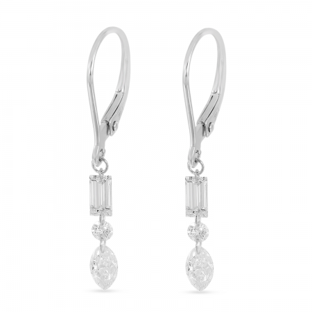 14K White Gold Emerald Round Pear Cut Dashing Diamond Earrings 