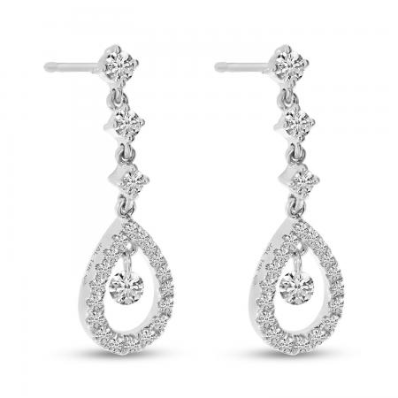 14K White Gold .49 Ct Dashing Diamond Dangling Pear Earrings