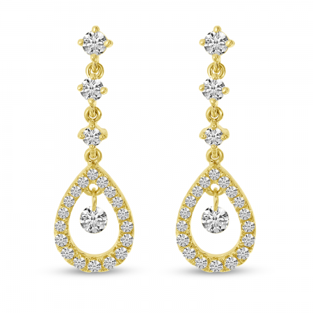 14K Yellow Gold .49 Ct Dashing Diamond Dangling Pear Earrings