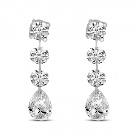 14K White Gold Dashing Diamond Round Pear Post Earrings