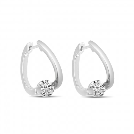 14K White Gold Diamond Huggie Earring