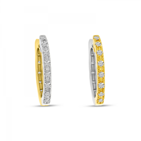 14K Yellow and White Gold Two Tone Reversible Diamond Hoops